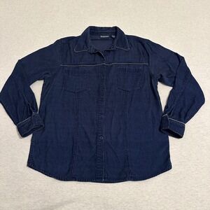 Blassport Navy‎ Corduroy Button Down Shirt Long Sleeve Women's Size Small